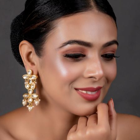 Floral Mirror Petal Jhumka Earrings with Pearl Drops Pair